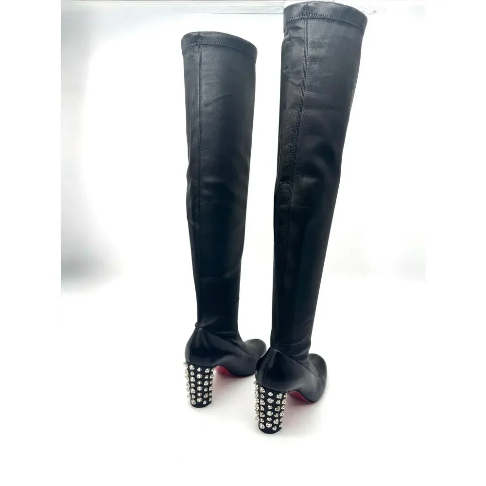 Christian Louboutin Study Stretch 85 Black Leather Spike Knee Boots EU 36.5